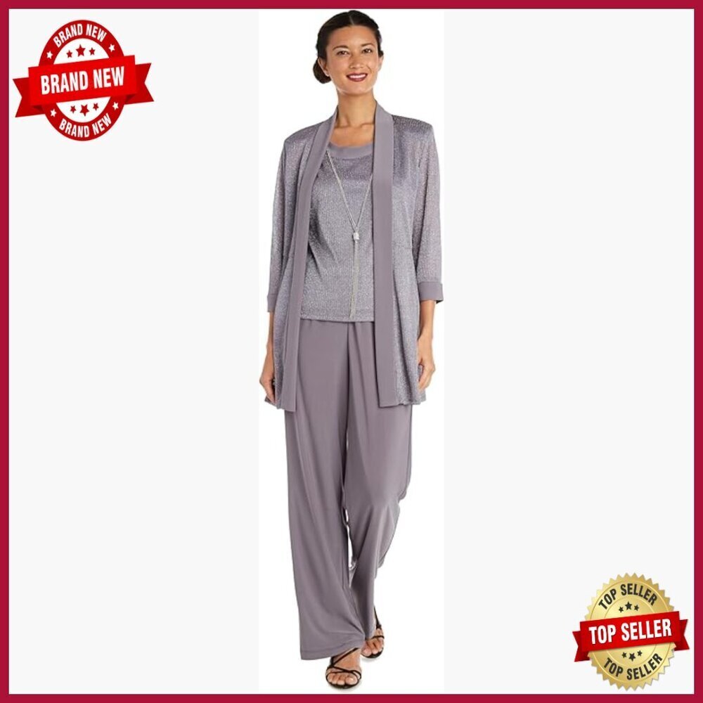 Metallic Rib Knit Twinset Pant Suit 2-Piece Jacket & Trousers Formal Set